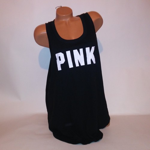 Victoria's Secret PINK Tanktop schwarz weiß Logo offener Ausschnitt hinten ärmellos - Bild 4 von 10