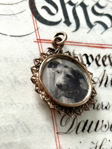 Antique Rose Gold Dipped Decorative Pendant 1” Sweet Dog Photo Mourning Jewelry - Picture 4 of 24
