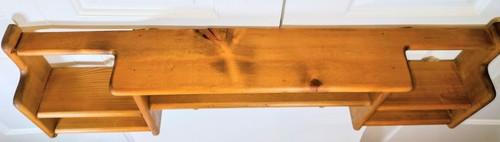 Antica mensola rustica da parete 37" in legno di rovere, 2 pioli,2 livelli con arco,fatta a mano VG - Foto 5 di 19