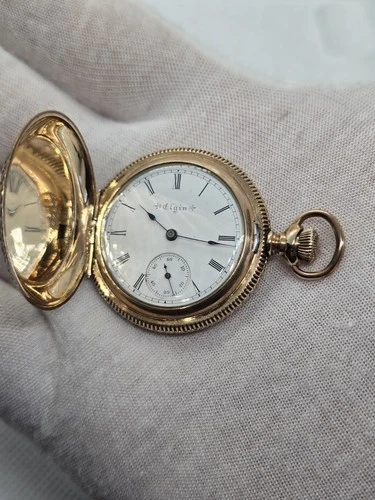 1898 ELGIN Gold Filled Hunter Case Pocket Watch Grade 173, Size 0s NEEDS SERVICE