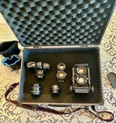 Mamiya C330 camera, 80mm 2.8 lens and 55mm 4.0 lens; Konica Auto Reflex TC