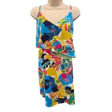 J. Crew sz 10 bright colorful Floral dress ruffle summer coquette EUC short 