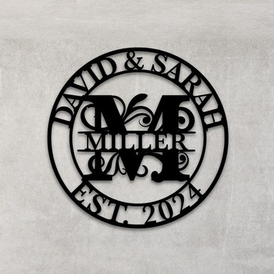 Custom Family Name Metal Sign, Personalized Monogram, Wedding Anniversary Gift