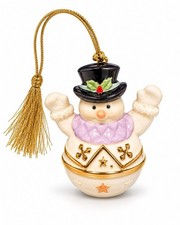 Lenox Snowman Christmas Ornament Hinged Trinket Box Gold Accents Fine China