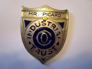 Sterling Silver Industrial Trust Co. Guards Badge with Blue Enamel