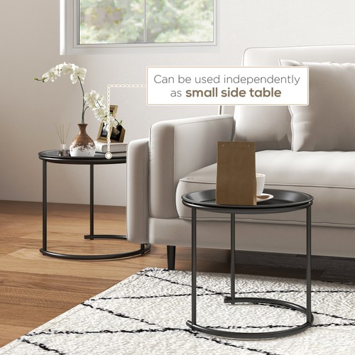 HOMCOM Nesting Tables Set of 2, End Table with Removable Tabletop Tray Black - Picture 4 of 11