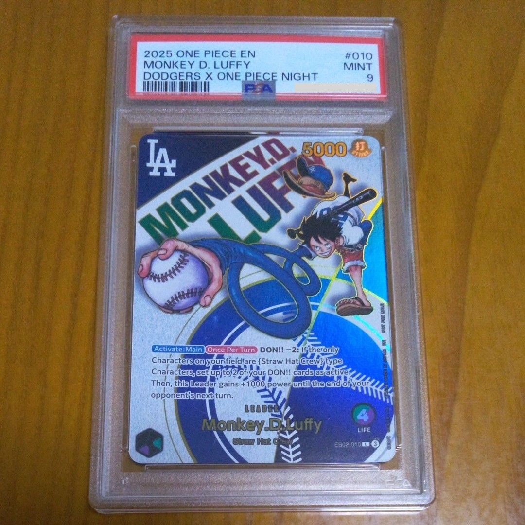 PSA 9 Monkey. D. Luffy EB02-010 Los Angeles Dodgers x ONE