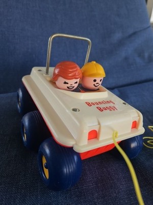Fisher Price Bouncing Buggy 1973 Little People Noisemaking Pull Toy with String