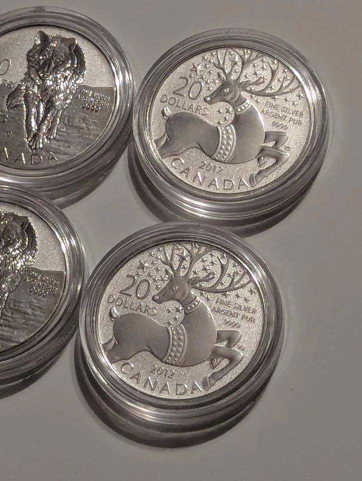 Lote de cinco (5) monedas de plata de 20 dólares de Canadá 2011-2013 .9999 1/4 onza  Foto 3 de 4