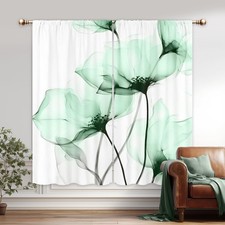 Green Floral Curtains Bedroom 42Wx63H Inch Rod Pocket Watercolor Ombre Flower