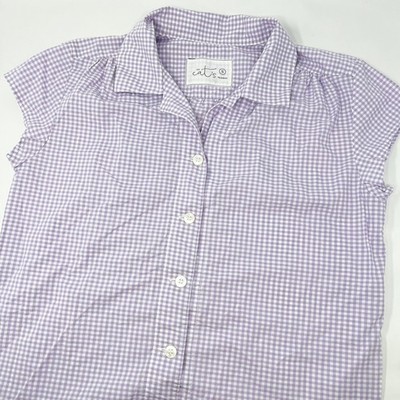 The Cat's Pajamas Luxe Pima Purple Gingham Pajama Top Size Small