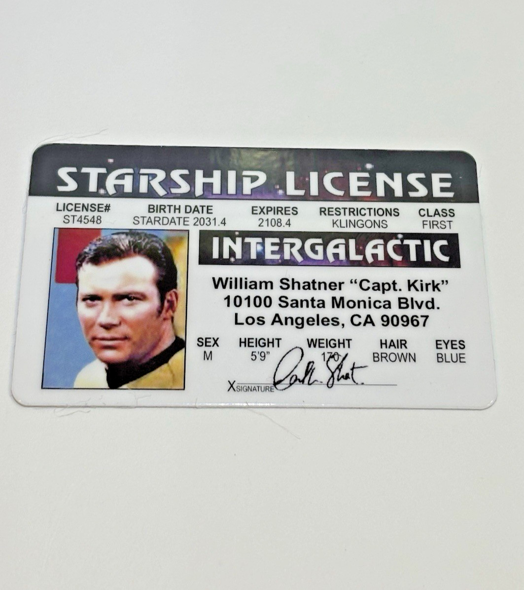 Capitano Kirk Star Trek licenza nave stellare Enterprise novità ID William Shatner foto 3