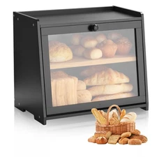 VEVOR Double Layer Bread Box for Kitchen Counter Bamboo Storage Bread Container