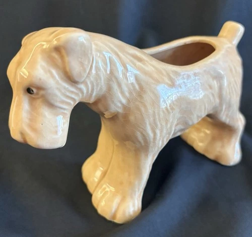 This Is A Mid-Century, Vintage Peach Glazed, Airedale Dog Planter.