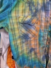 Levis Men  s Size Medium Pearl Snap Long Sleeve Shirt Blue Plaid Western Casual