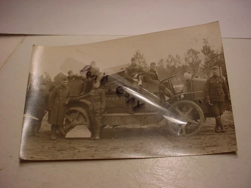 antique vintage WW1 Photo Postcard of  US Military TRUCK Army ? Soldiers RPPC