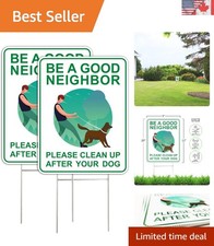 Reusable Dog Waste Signs 2 Pack - 12x9 Inch Outdoor Yard Reminders with H-Stakes