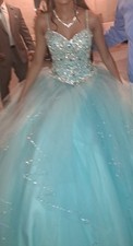 Mac Duggal Prom Dress size 8 Blue Ballgown Floor Length Polyester Tulle