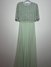 Mac Duggal 9180 Chiffon Gown W/Fully Beaded 3/4 Sleeve Top Size 4