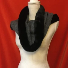 Alashan cashmere infinity scarf with faux fur trim gray and black