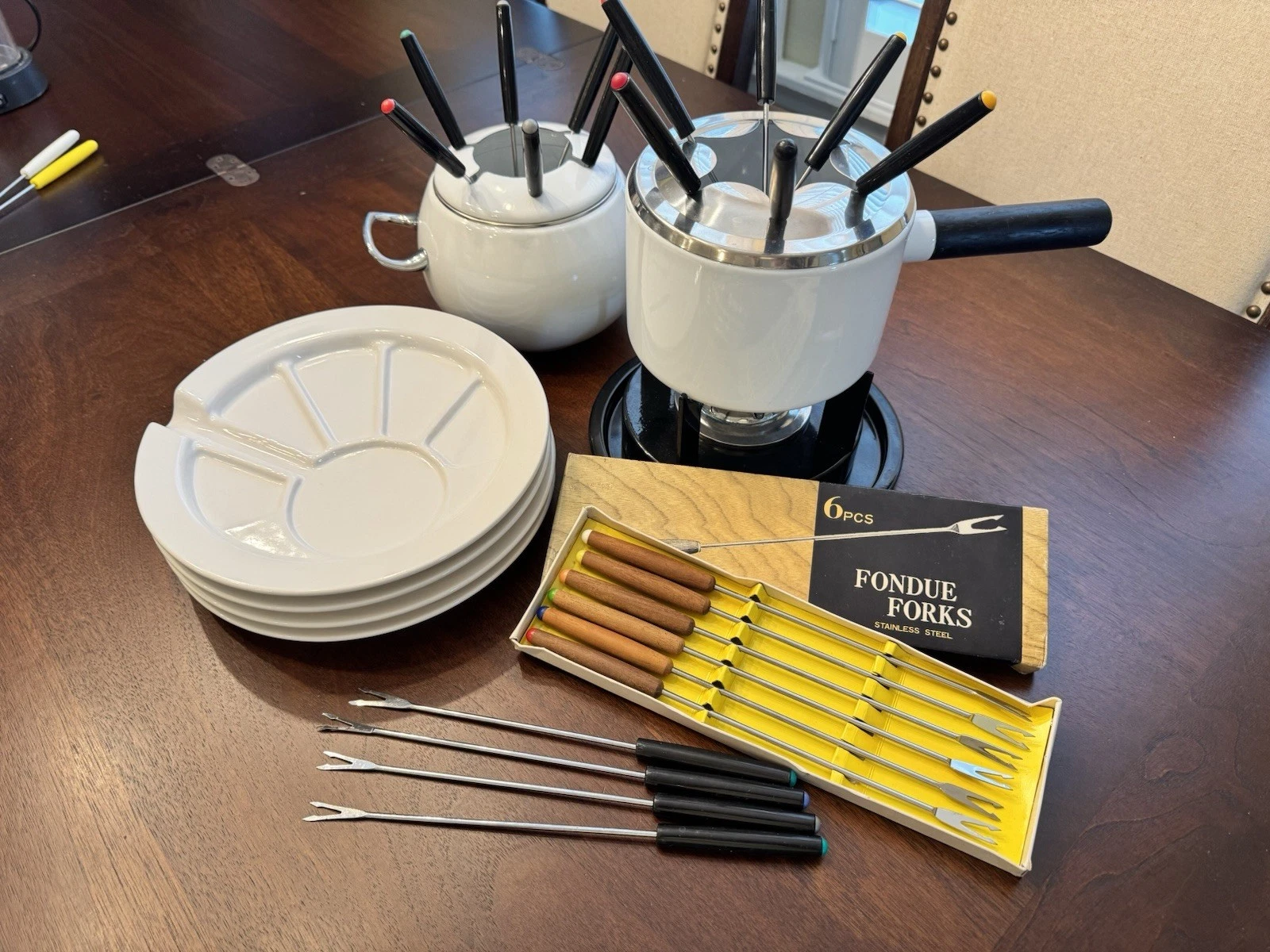 Vintage Mid Century Modern Fondue Set, additional pot, 4 plates & 22 forks
Opens in a new window or 