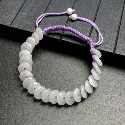 Natural Grade A Jadeite Flat Round Jade Bead Bracelet Purple Adjustable Bracelet