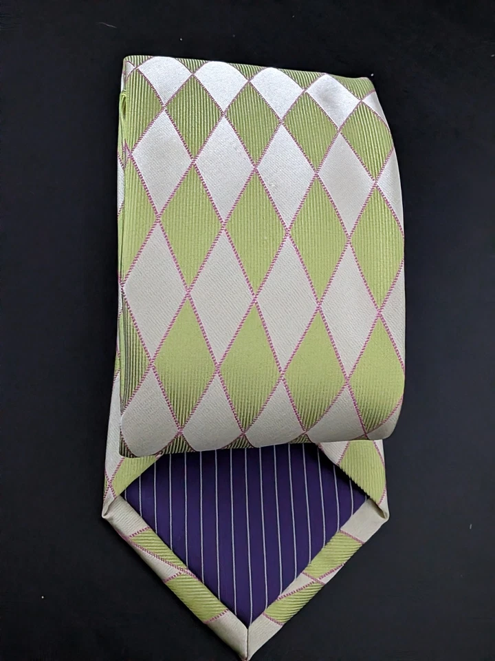 Corbata geométrica de diamantes amarillos dorados 100 % microfibra STEVEN by Steven Land para hombre Foto 2 de 4