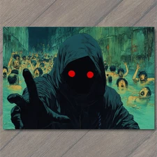 Art Print Red Eyed Hooded Figure Crowd Screaming Water Chaos Horror Dystopia Nig