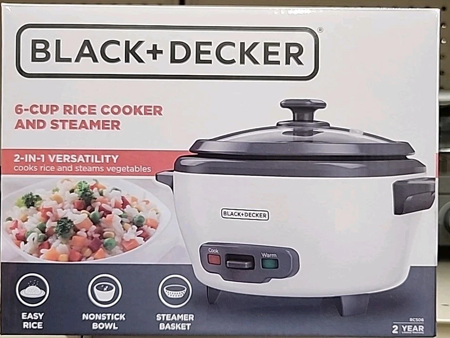 BLACK+DECKER 6-Cup Rice Cooker with Steaming Basket White RC506