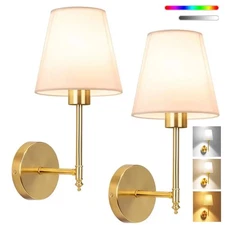 Battery Operated Rechargeable Gold Wall Sconce Light Set of Two LED 3 Color Temp