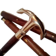 Victorian Brass Anchor Handle Designer Cane - Antique Wooden Walking Stick Cane