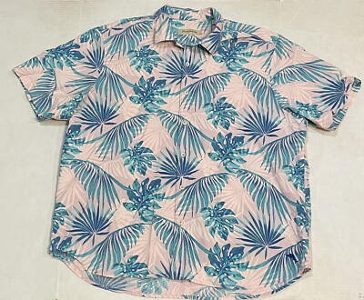 Tommy Bahama Hawaiian Aloha Floral Pink Blue Shirt Men s XXL 2XL 100% Cotton