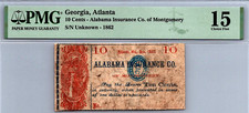 1862 Atlanta, Georgia- 10 Cents Insurance Note - Only Example in PMG Census