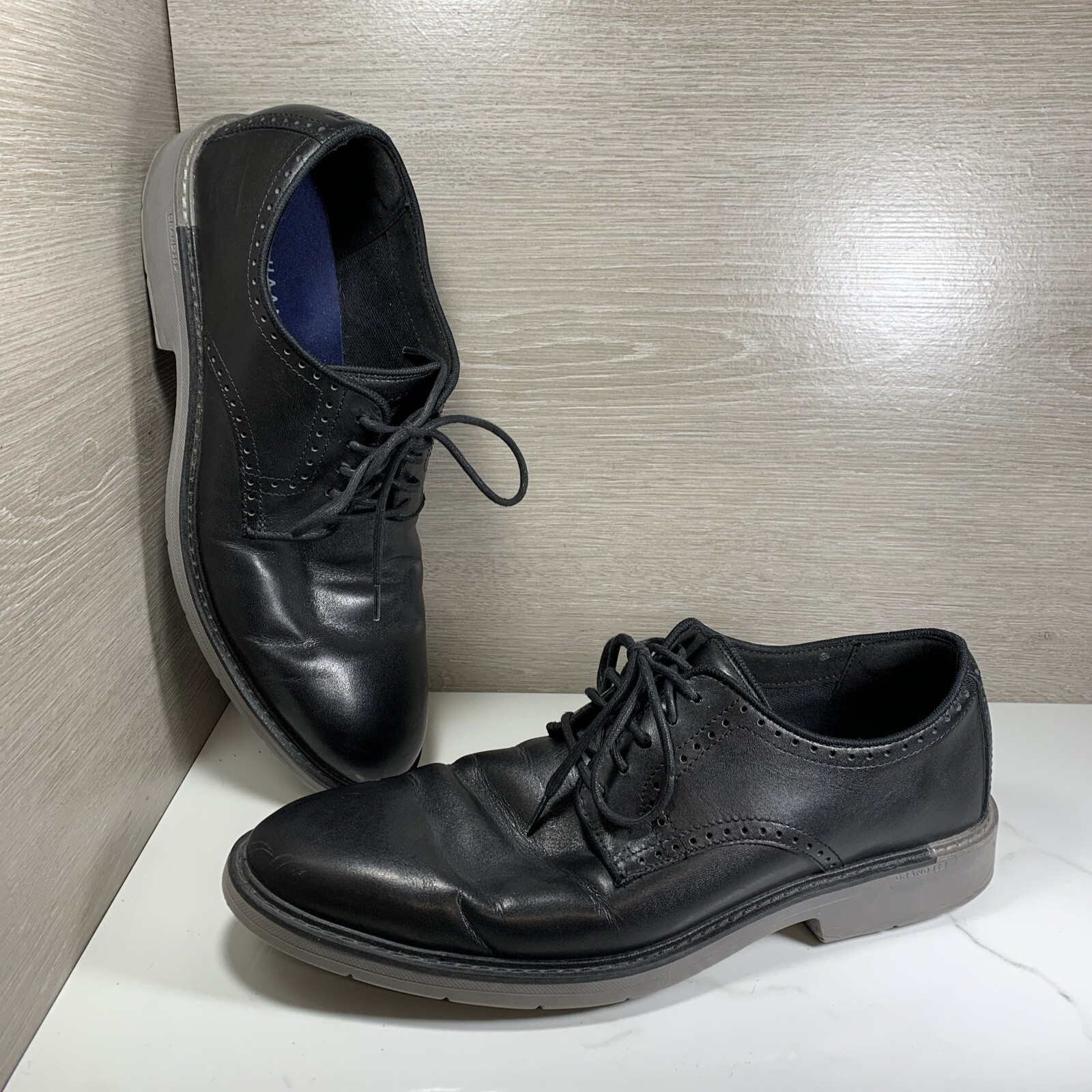 SAOLA Scarpe eleganti Cole Haan Grand da uomo 13 M Go To in pelle Oxford a coda di rondine nere stringate