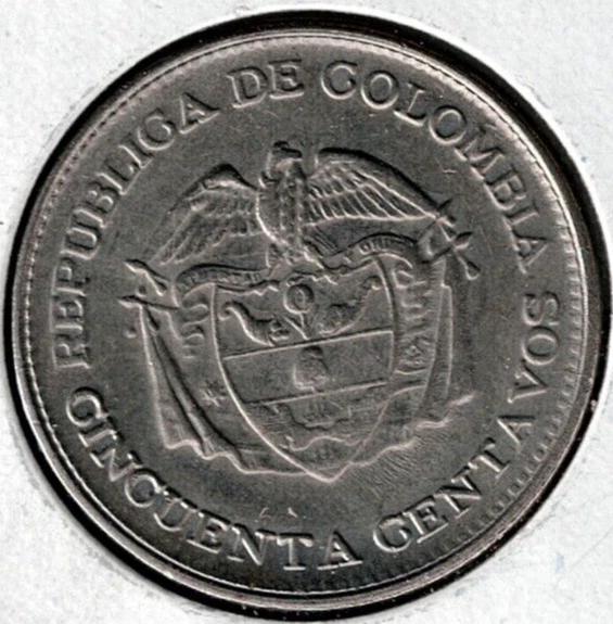 1966 Colombia Uncirculated 50 Centavos Head of Simon Bolivar Coin - Image 2 of 2