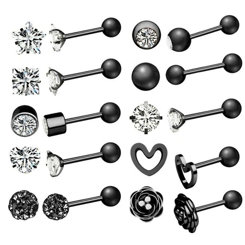 20PCS CZ Earrings Ear Stud Set Surgical Steel Bone Stud for Women Men Jewelry - Picture 3 of 17