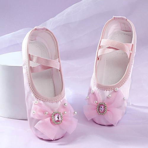 Kids Girl's Dancing Shoes Ballerinas Ballet Shoes Split Sole Band Stage Soft - Picture 15 of 106