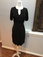 NEW Super Cute Ann Taylor LOFT Black Ruffle Neck Dress Size Small