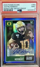 2020 Panini Score Justin Herbert Blue Artist Proof Auto Rookie SP 13/35 Rc PSA 9