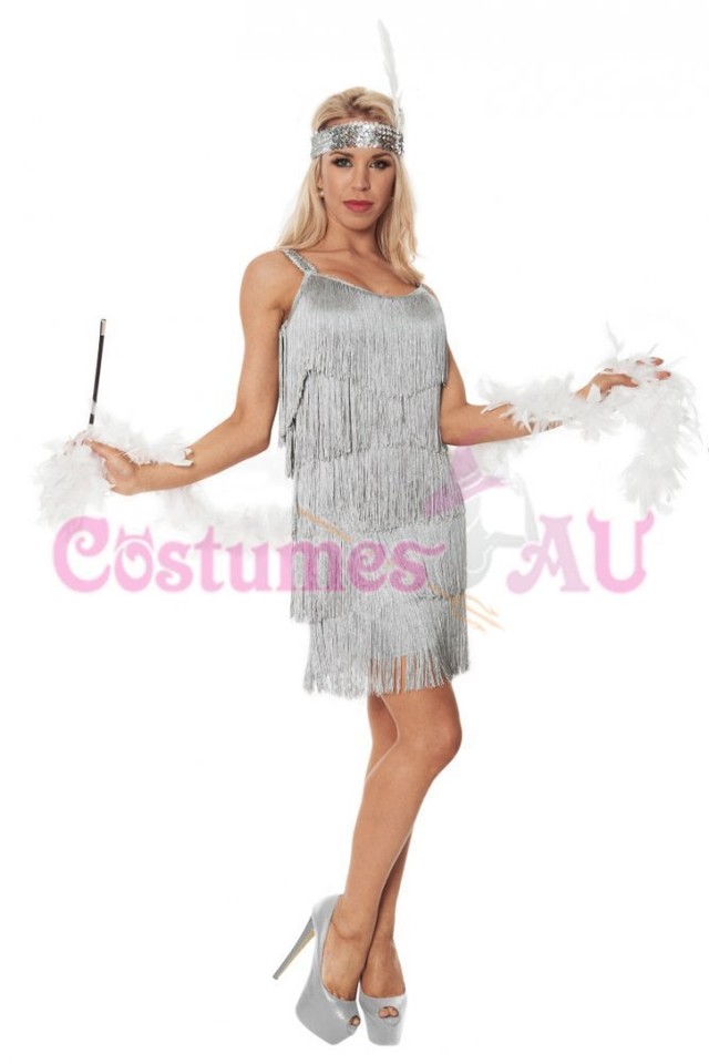 Ladies 20s 1920s Charleston Flapper White Grey Chicago Fancy Dress Costume - Foto 11