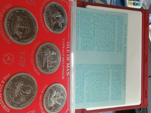 1979 MILLENIUM OF TYNWOLD 5 COIN SET BUNC IN ROYAL MINT LEATHER BOOK RED - Afbeelding 1 van 6