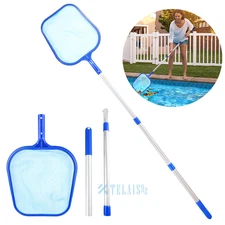 Swimming Pool Debris Leaf Skimmer Mesh Net 3 Way Cleaning & Telescopic Pole