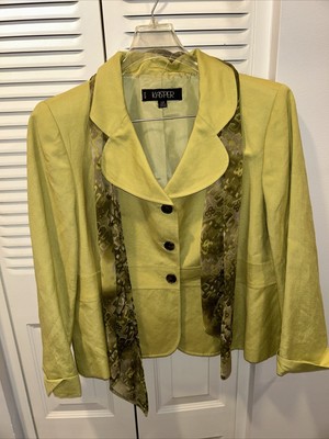 Women s Kasper Lime Green Buttoned Jacket W/Scarf 16P  Silk Lining Shoulder Pads