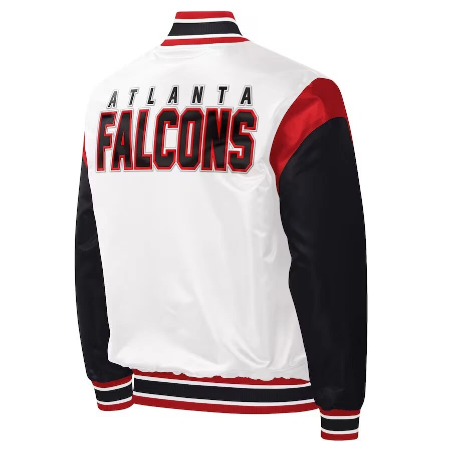 Atlanta Falcons White Black Satin Baseball Varsity Jacket Letterman Jacket