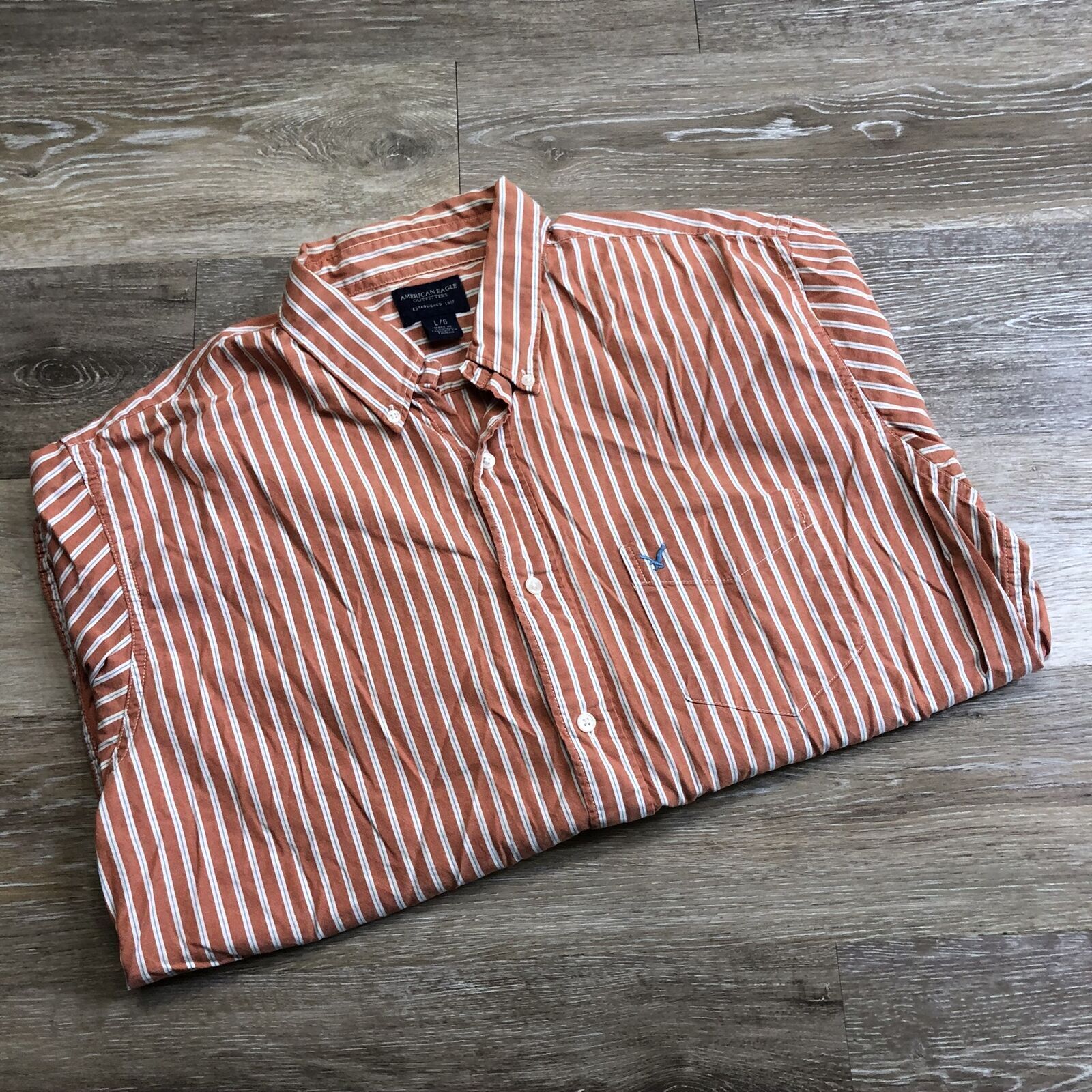 AMERICAN EAGLE Button Down Orange Striped Casual … - image 1