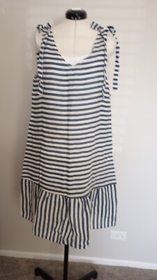 Francesca Bettini Blue Striped 100% Linen Dress Size L Made in Italy