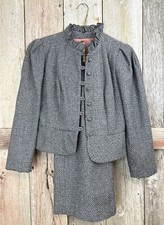 Vintage 1960s Skirt Suit Secretary Wear Two Piece Button Loop