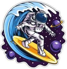 Astronaut Surfing Surf Space Cosmonaut Star Car Bumper Vinyl Sticker Decal 4.6"