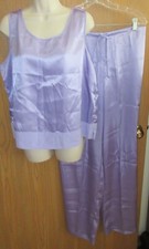 vtg SENSUAL MOMENTS PURPLE SATIN loungewear pajamas set sz LARGE unworn MINT