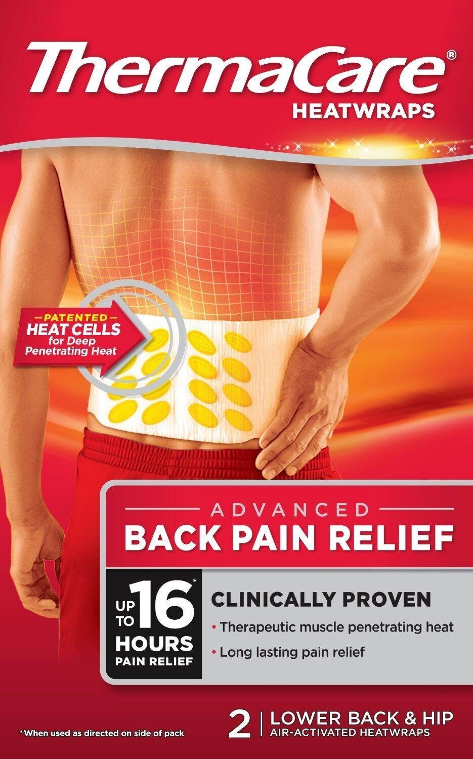 Thermacare Advanced Back Pain Relief - 2 Heatwraps - NEW Up To 16hrs Pain Relief